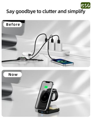 Three-in-One Wireless Charger for iPhone | MagSafe Magnetic Stand Charger | Compact and Foldable with Night Light | Travel Charging Station | Supports Fast Charging | 15W Qi2 Wireless Charging Base, compatible with iPhone 17 Pro/MAX/16/15/14/13/12 series, Samsung, and Xiaomi. - view 4